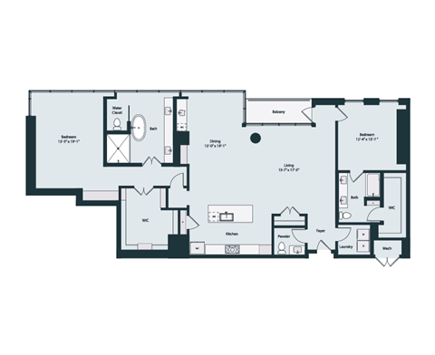 Floor plan for 2 beds, 2.5 baths, 2267 sqft
